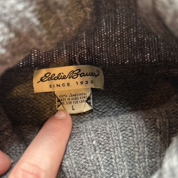 Vintage Women’s Eddie Bauer Lambs Wool Sweater Gray Fair Isle Size Large - Picture 3 of 5